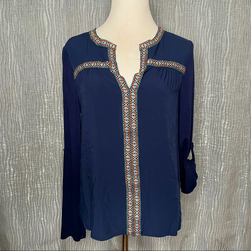 Daniel Rainn Split Neck Roll Tab Blouse - image 1